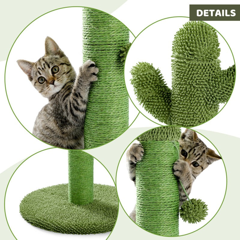 Cactus Cat Tower with Sisal Covered Scratching Post, Plush Perches and Fluffy Balls for Indoor Cats