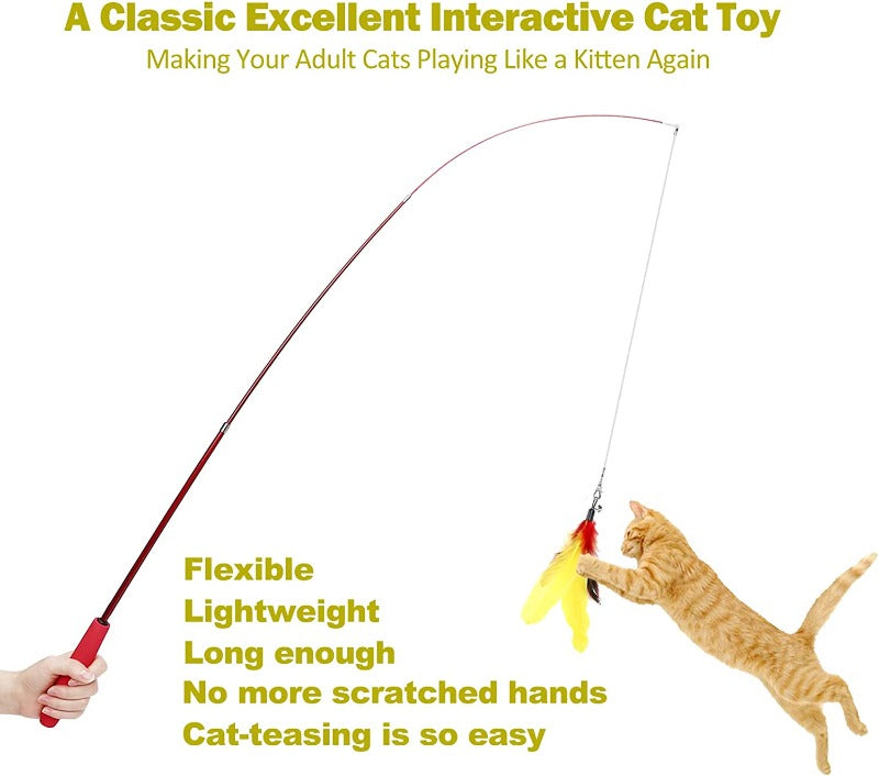 2PCS Retractable Cat Wand Toy and 9PCS Cat Feather Toys Cat Teaser Toy Refills