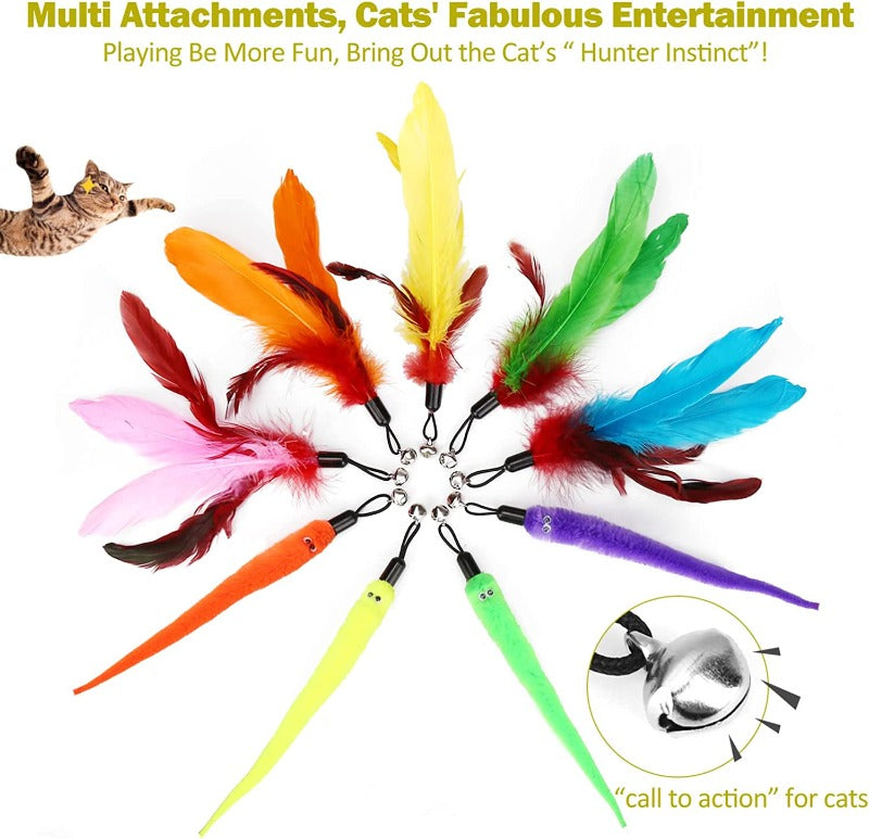 2PCS Retractable Cat Wand Toy and 9PCS Cat Feather Toys Cat Teaser Toy Refills