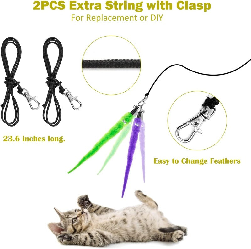 2PCS Retractable Cat Wand Toy and 9PCS Cat Feather Toys Cat Teaser Toy Refills