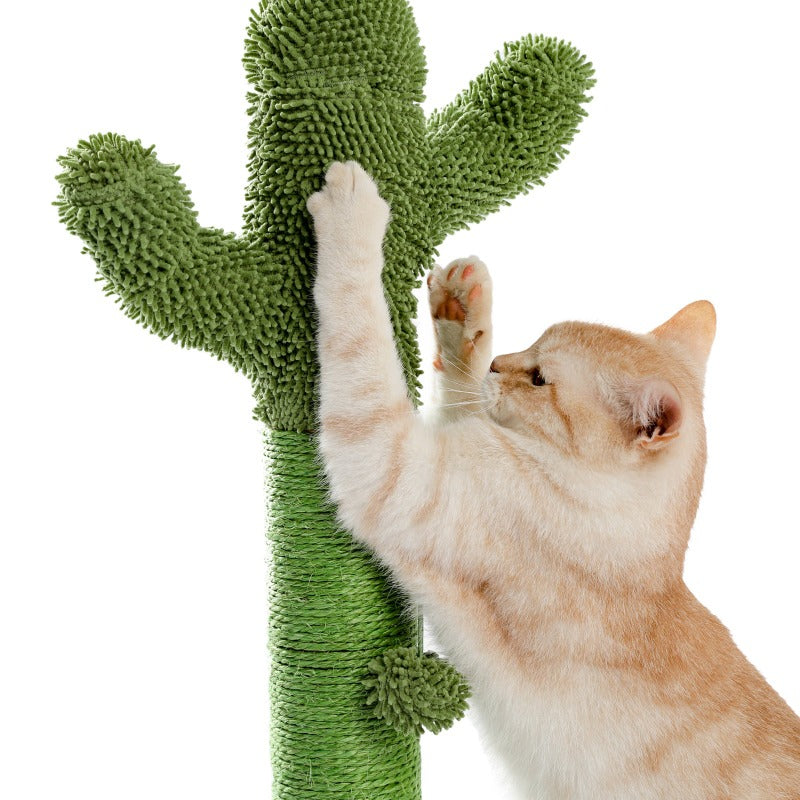 Cactus Cat Tower with Sisal Covered Scratching Post, Plush Perches and Fluffy Balls for Indoor Cats