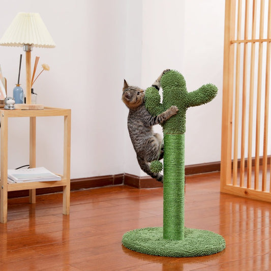 Cactus Cat Tower with Sisal Covered Scratching Post, Plush Perches and Fluffy Balls for Indoor Cats